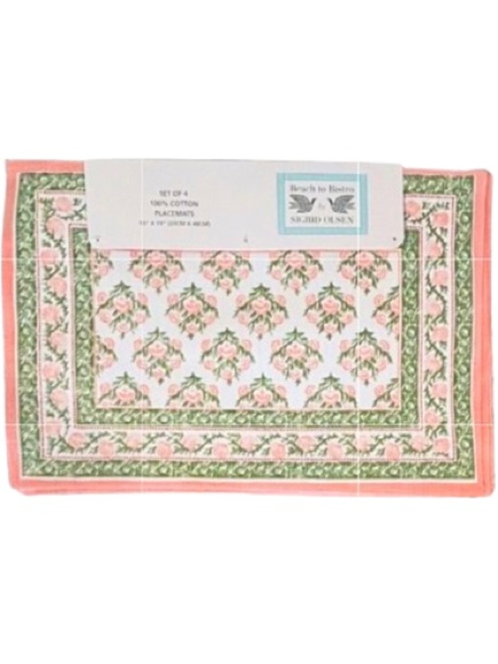 🆕- Sigrid Olsen Beach to Bistro- Set of 4 Pink Seashell & Green Leaf Placemats